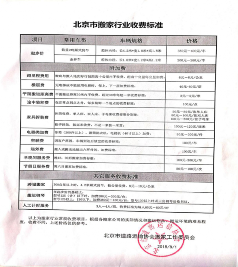 搬家收费